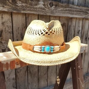 Straw Turquoise Accent Cowboy Hat - Shady Brady